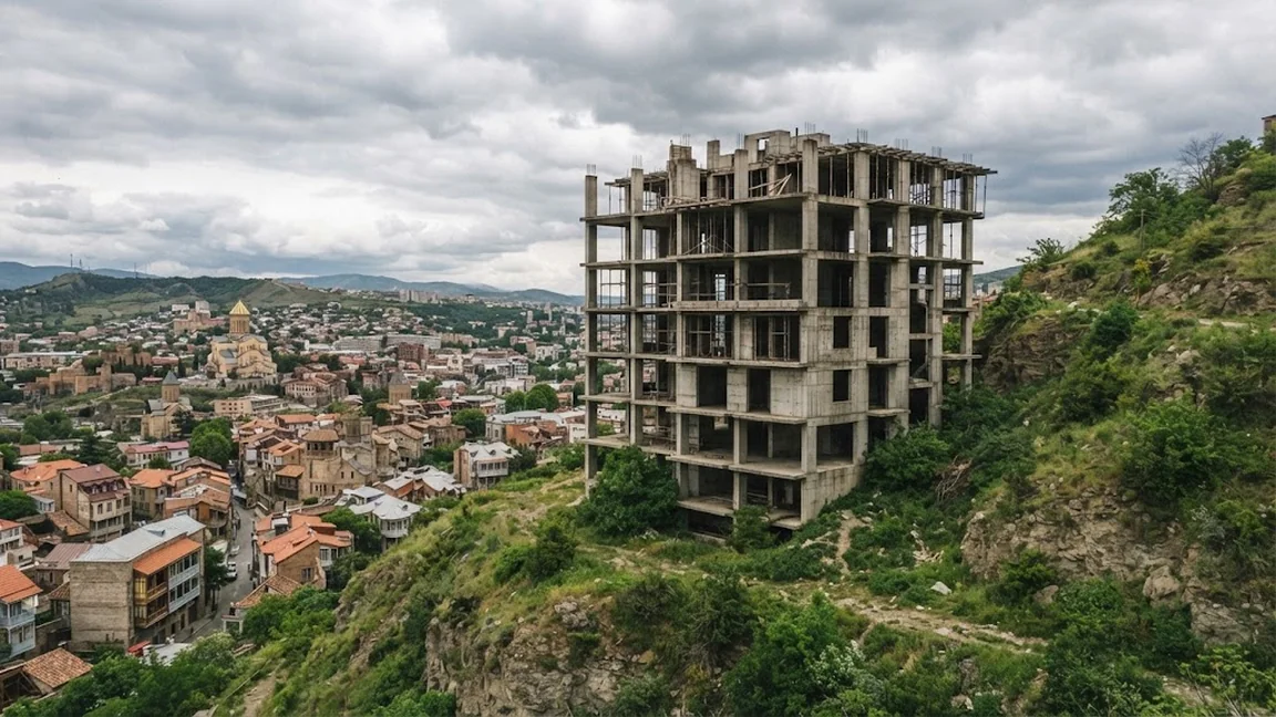 Edificio residenziale incompiuto su una collina di Tbilisi