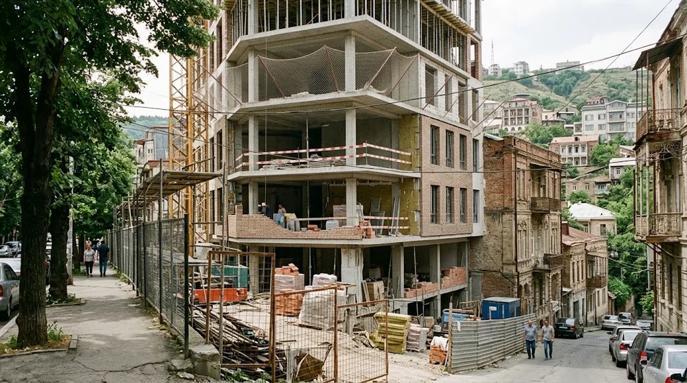 Struttura e facciata di un edificio residenziale in costruzione a Tbilisi