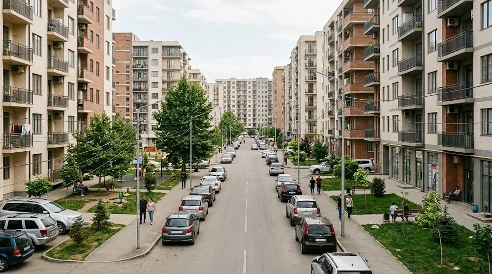 Edifici residenziali e strada di accesso a Didi Dighomi