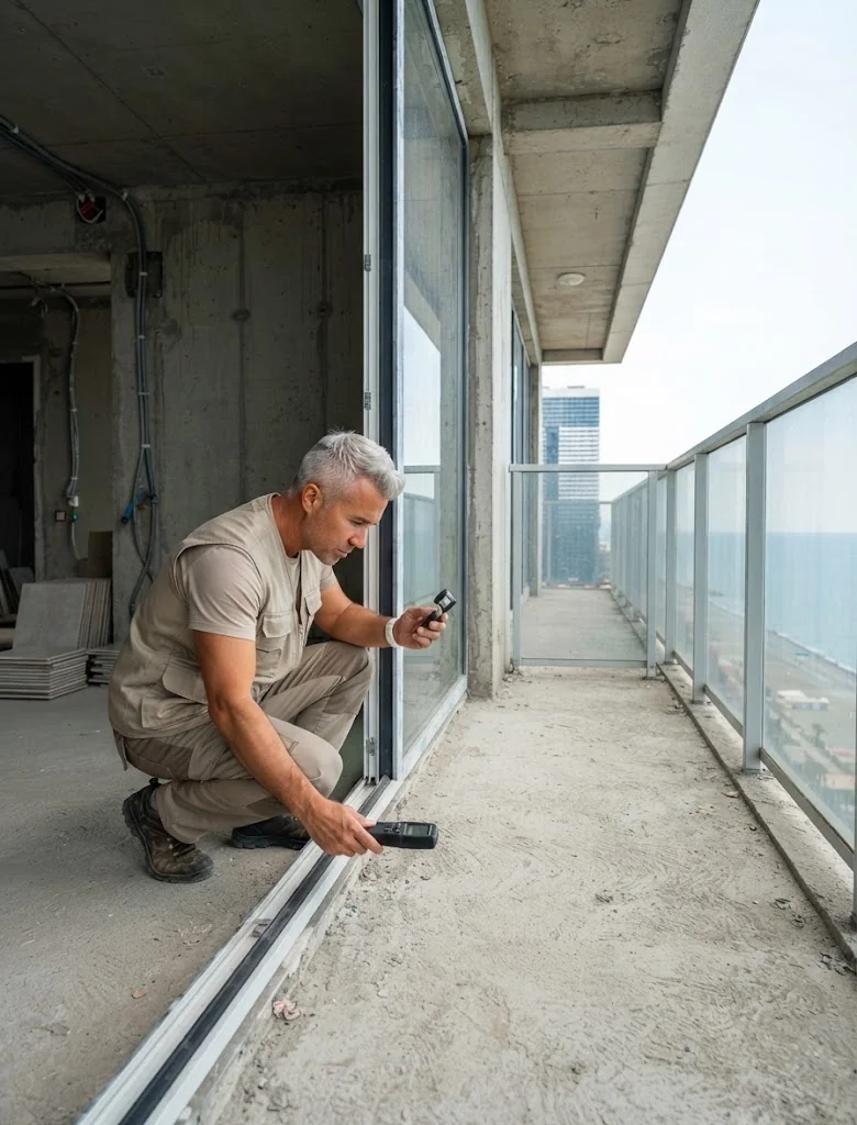 Controllo della soglia del balcone e dei serramenti in un appartamento