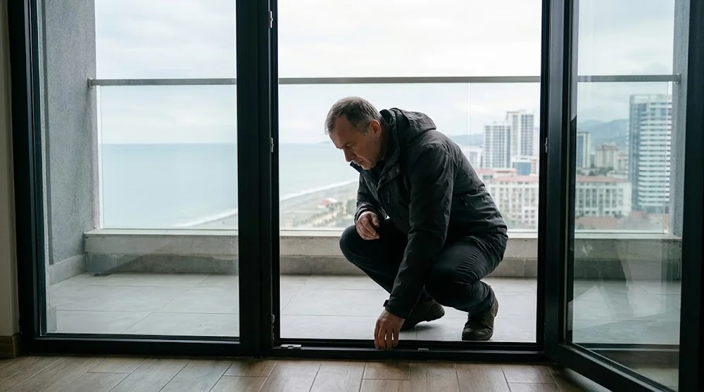 Controllo della soglia del balcone e delle guarnizioni di un appartamento a Batumi