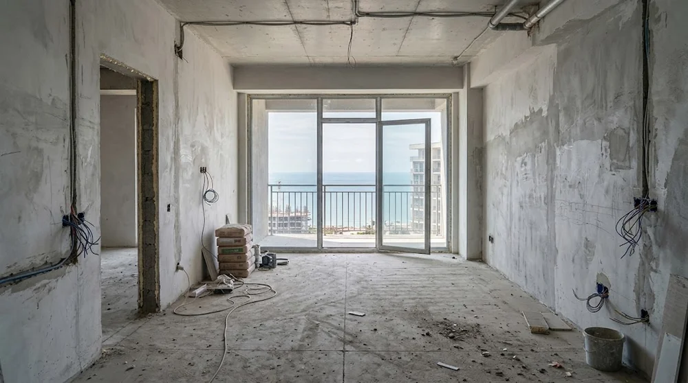 Interno di appartamento di nuova costruzione con finiture ancora da completare