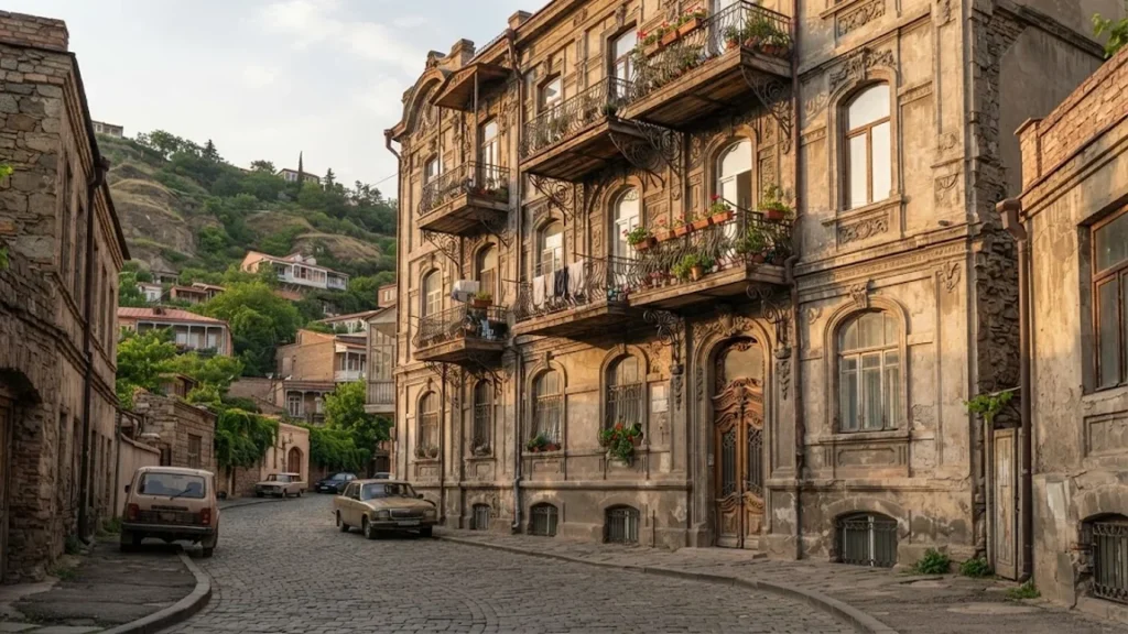 Palazzo liberty con balconi in pietra a Tbilisi